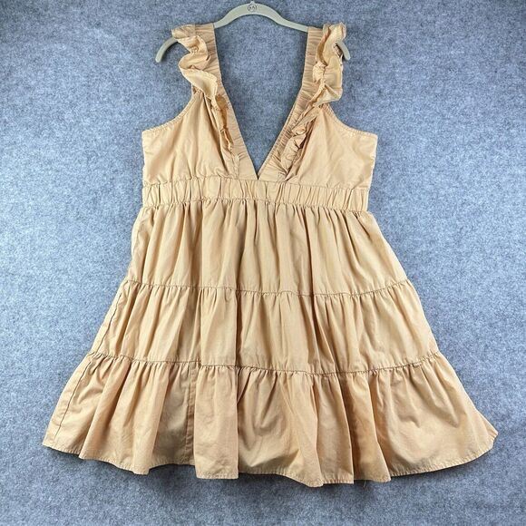 Abercrombie Fitch Tiered Mini Dress Womens XLT Tall Orange Ruffle Deep V Neck - Picture 1 of 16